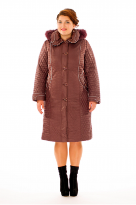 Длинное женское пальто из текстиля с капюшоном, отделка песец
