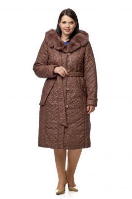 Демисезонное женское пальто из текстиля с капюшоном, отделка кролик