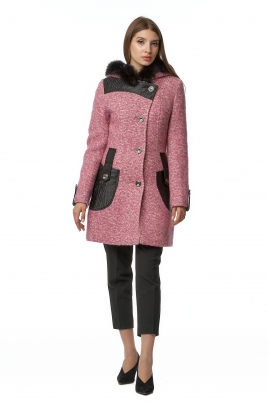 Весеннее женское пальто из текстиля с капюшоном, отделка песец